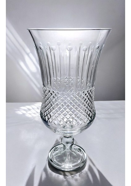 El Yapımı Kristal Desenli Şeffaf Büyük Boy Beykoz Desen Dekoratif Vazo fiyatları