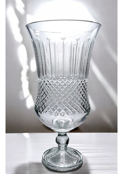 El Yapımı Kristal Desenli Şeffaf Büyük Boy Beykoz Desen Dekoratif Vazo modelleri