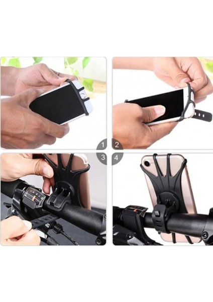 Bisiklet Motorsiklet Atv Motosiklet Gidon Telefon Tutucu Tutacağı Lastikli Siyah Silikon Cn modelleri