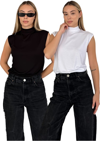 Kadın Sıfır Kol Boğazlı Body 2'li Set