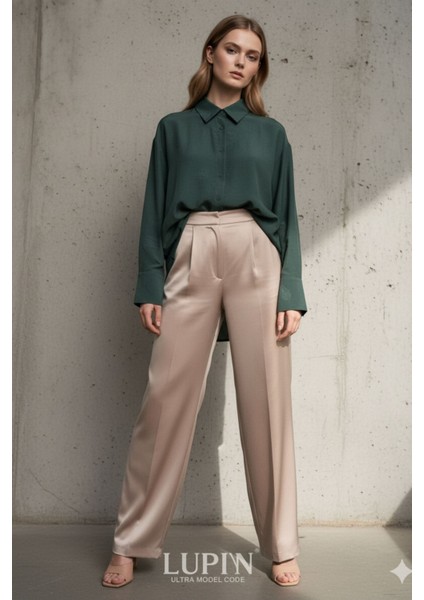 Regular Zümrüt Yeşili Jakarlı Ipeksi Yumuşaklıkta Dokulu Kadın Gömlek Modal Kadın Gömlek, fırsatları