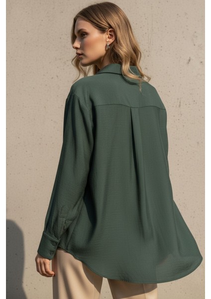 Regular Zümrüt Yeşili Jakarlı Ipeksi Yumuşaklıkta Dokulu Kadın Gömlek Modal Kadın Gömlek, indirimleri