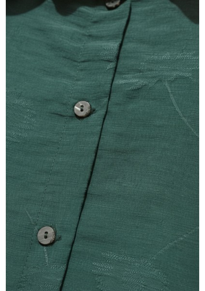 Regular Zümrüt Yeşili Jakarlı Ipeksi Yumuşaklıkta Dokulu Kadın Gömlek Modal Kadın Gömlek,