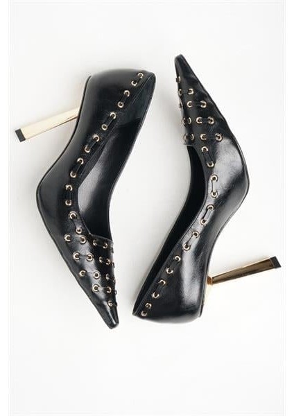 255008 Halkalı Stiletto Siyah Deri modelleri