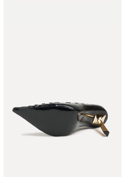 255008 Halkalı Stiletto Siyah Deri