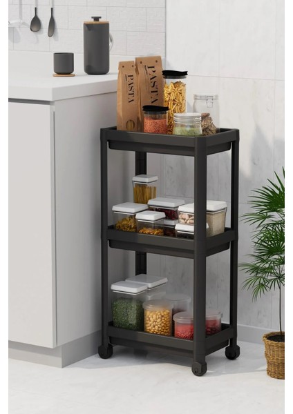 3 Katlı Tekerlekli Raf Ünitesi Banyo Rafı Mutfak Rafı Servis Sehpası Organizer