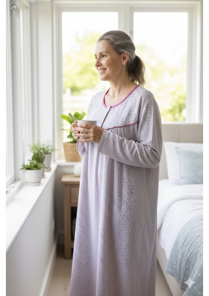 Kadın Boydan Anne Gecelik Elbise %100 Pamuk Çiçekli Desenli Rahat ve Tam Kalıp indirimleri