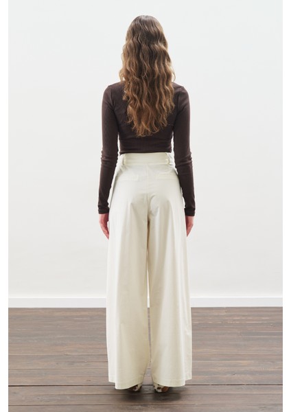 Geniş Pileli Gabardin Pantolon Ekru indirimleri