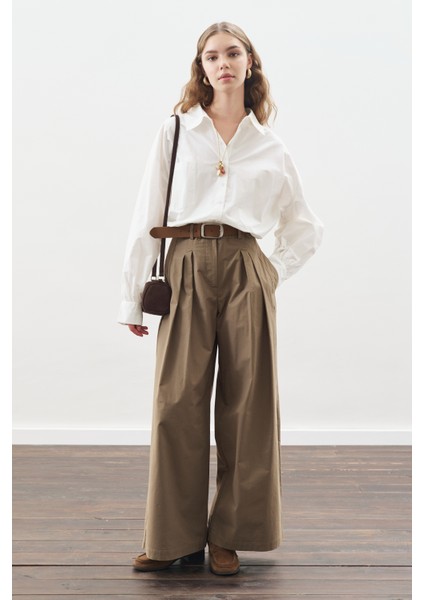 Geniş Pileli Gabardin Pantolon Haki fiyatları