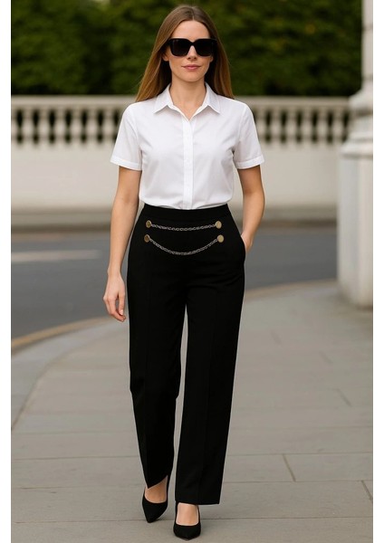 Mdb Kadın Beli Zincir Detay Ithal Krep Pantolon