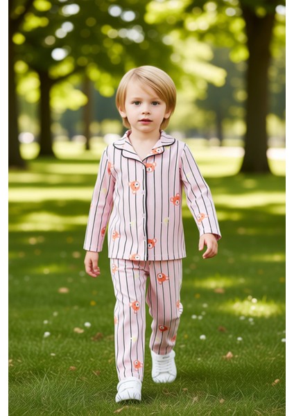 Çizgili Ayıcık Desenli Yumuşak Dokulu Erkek Çocuk Pijama Takımı Kaliteli Şık Rahat