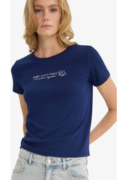 Regular Fit Bisiklet Yaka Baskılı Ribana Kısa Kollu Tişört F5101AX25AU