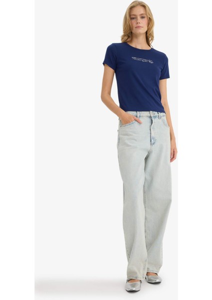 Regular Fit Bisiklet Yaka Baskılı Ribana Kısa Kollu Tişört F5101AX25AU fiyatları