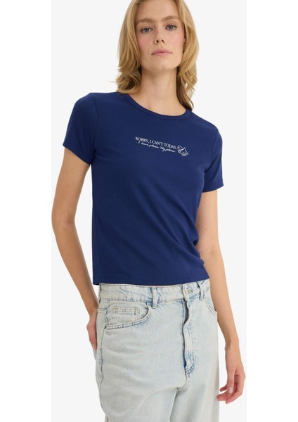 Regular Fit Bisiklet Yaka Baskılı Ribana Kısa Kollu Tişört F5101AX25AU modelleri