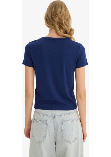 Regular Fit Bisiklet Yaka Baskılı Ribana Kısa Kollu Tişört F5101AX25AU fırsatları