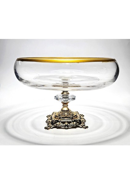 El Yapımı Kristal Gold Detay Şeffaf Dekoratif Ayaklı Sunumluk Kase fiyatları
