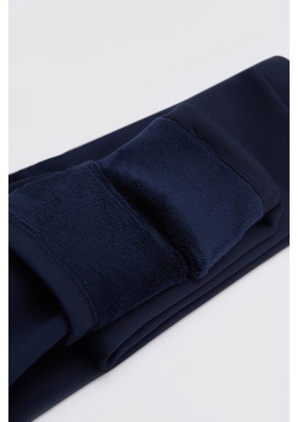 Koyu Lacivert Kız Çocuk Içi Peluş Kulaklı Tavşan Nakışlı Extra Kalın Kışlık Tayt modelleri