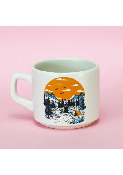 Kamp ve Dağ Desenli Seramik Kupa