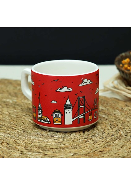 Istanbul Desenli Kırmızı Seramik Kupa