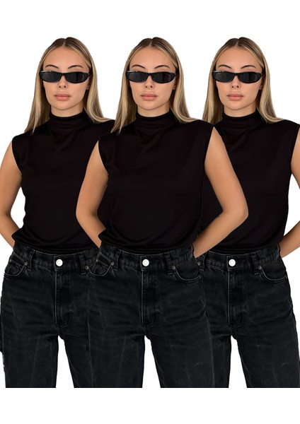 Kadın Sıfır Kol Boğazlı Body 3'lü Set