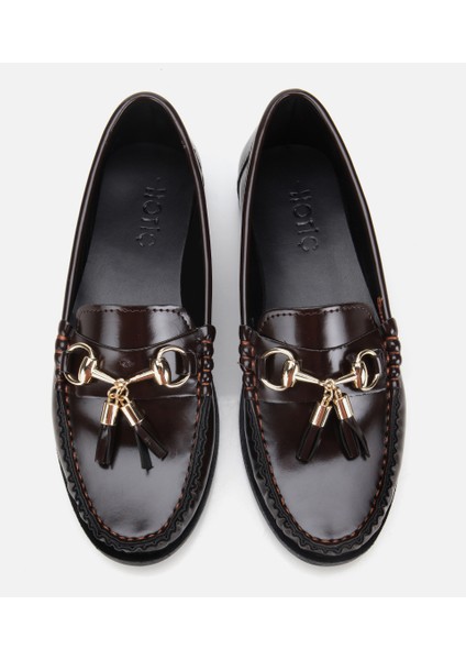 01AYH314690A480 KADIN Rugan Kahverengi Püsküllü Klasik Loafer