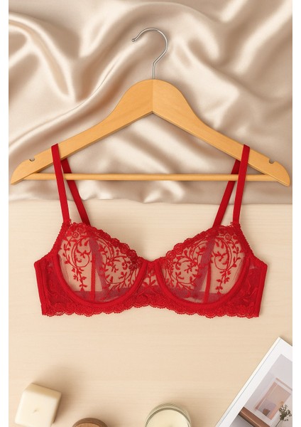 Kırmızı Balenli Brode Sütyen Seti fiyatları