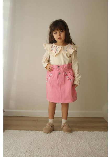 Bebe Yaka Çiçek Baskılı Etekli Takım