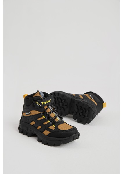Çocuk Unisex Siyah Oranj Kalın Kauçuk Taban Lastik Bağcıklı Cırtlı Outdoor Trekking Bot modelleri