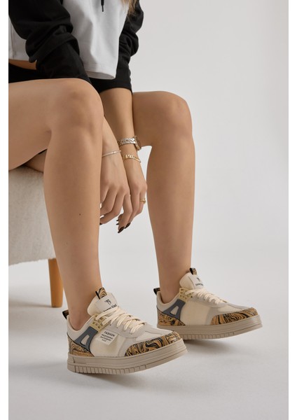 Unisex Bej Termo Taban Desenli Fileli Bağcıklı Spor Ayakkabı
