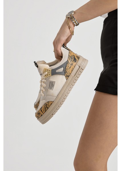 Unisex Bej Termo Taban Desenli Fileli Bağcıklı Spor Ayakkabı fırsatları