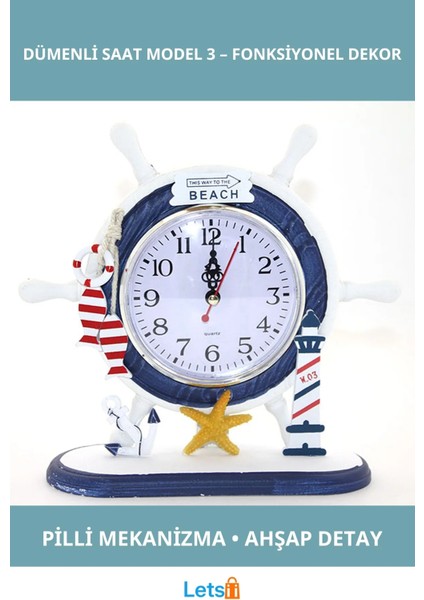 Ahşap Marin Dümenli Saat 22X20 cm Dekoratif Saat
