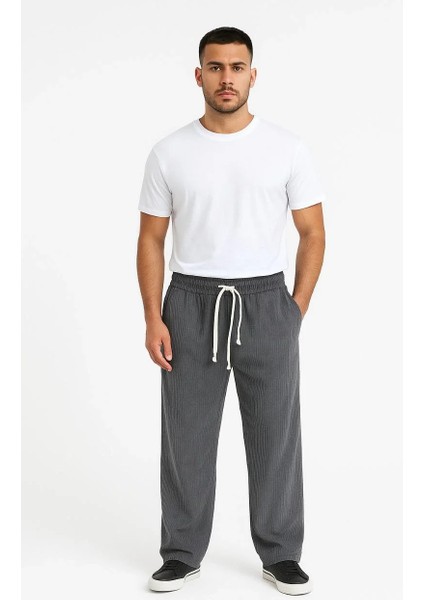 Erkek Fitilli Kadife Cepli Buggy Pantolon Oversize Rahat Kalıp - Füme