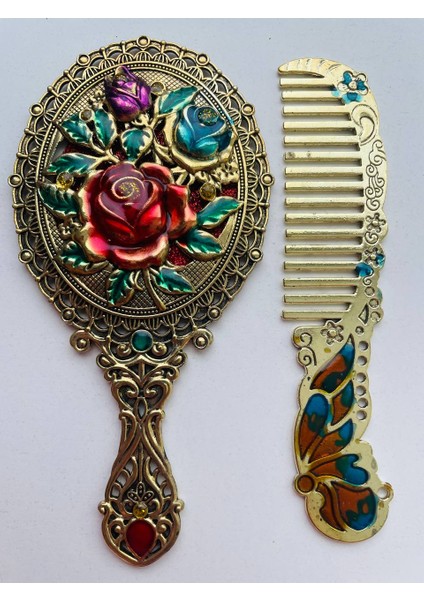 Ayna Tarak Seti, Kutulu-Metal-Hediyelik Takım, 13CM Aynalı Saç Fırçası, Tavuskuşu Figürlü indirimleri