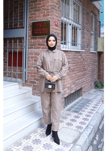 Bağcıklı Süet Pantolonlu Takım