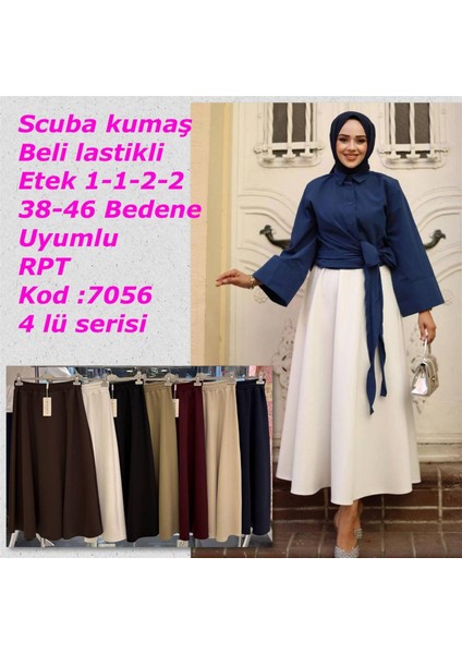 7056 Beli Lastikli Scuba Kumaş Etek