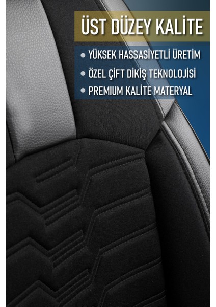 Chevrolet Lacetti Deri Detaylı Oto Koltuk Kılıfı Ön Arka Takım Platinium Seri Siyah Scr
