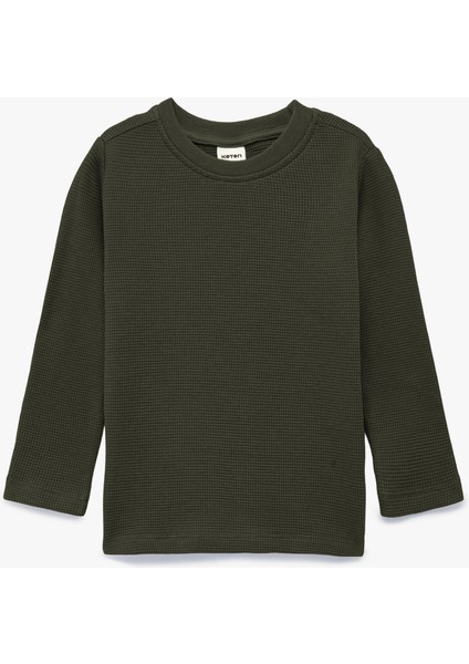 Pamuklu Uzun Kollu Bisiklet Yaka Dokulu Basic Tişört