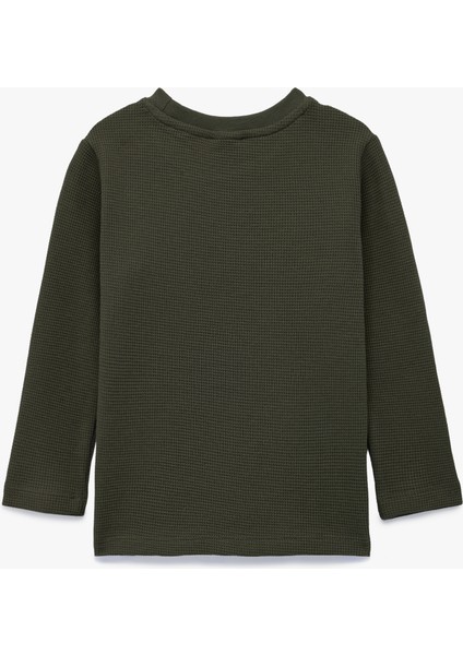 Pamuklu Uzun Kollu Bisiklet Yaka Dokulu Basic Tişört fiyatları