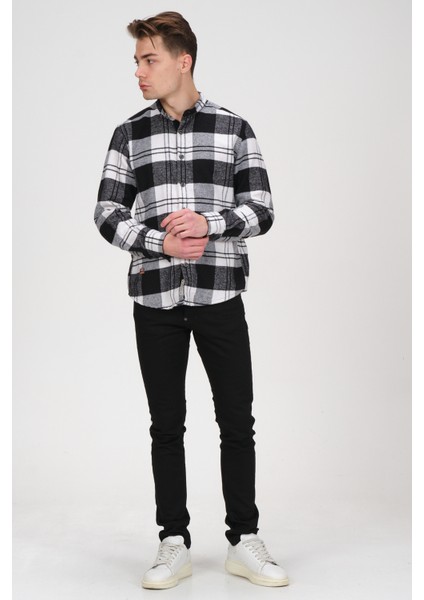 Erkek Siyah Beyaz Kareli Flanel Oduncu Kışlık Cepsiz Gömlek Overshirt fiyatları