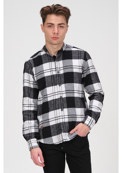 Erkek Siyah Beyaz Kareli Flanel Oduncu Kışlık Cepsiz Gömlek Overshirt modelleri