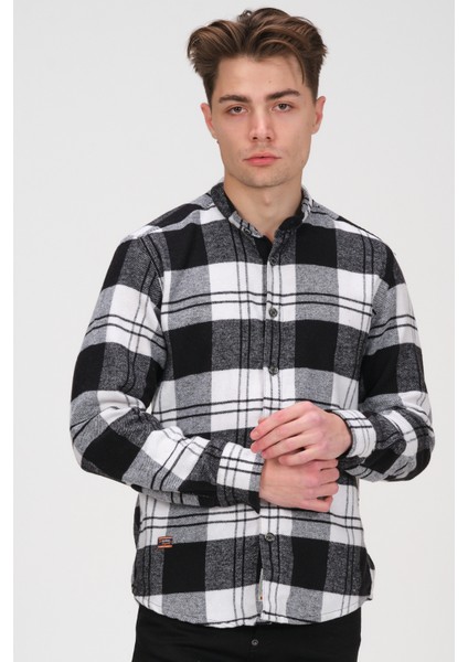 Erkek Siyah Beyaz Kareli Flanel Oduncu Kışlık Cepsiz Gömlek Overshirt fırsatları