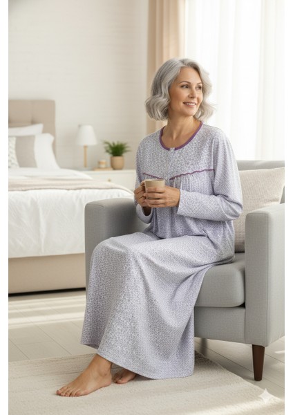 Kadın Boydan Anne Gecelik Elbise %100 Pamuk Çiçekli Desenli Rahat ve Tam Kalıp indirimleri