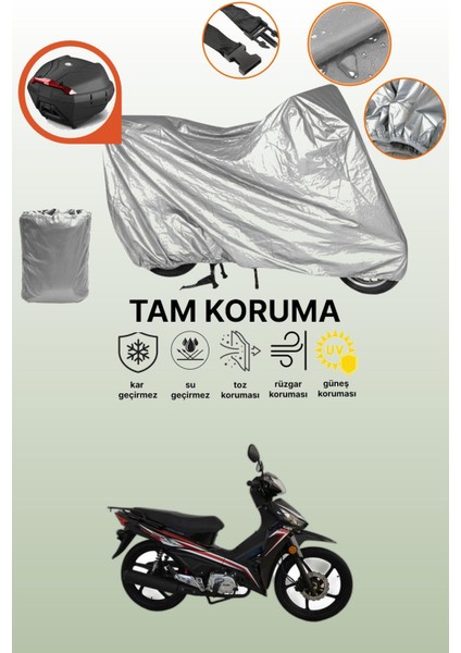 Gri Arka Çanta Uyumlu Kuba Reiz 100 Uyumlu Motor Brandası, Koruyucu Örtü