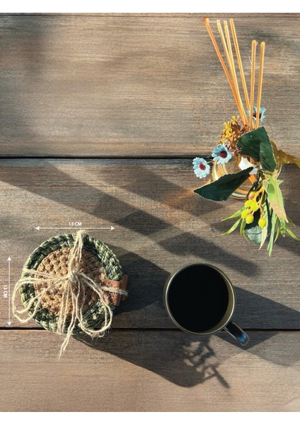 4 Adet Yuvarlak Kılfılı Bardak Altlığı- Leke Tutmaz- Naturel-Yeşil 13X13 cm indirimleri