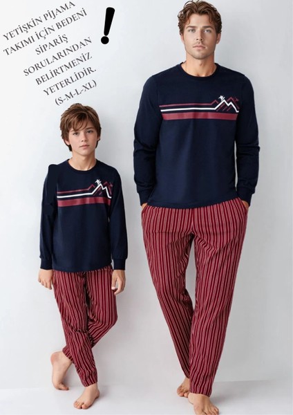 Erkek %100 Pamuk Baba & Oğul Ikili Lacivert Pijama Takımı L1.RP.364.8.002