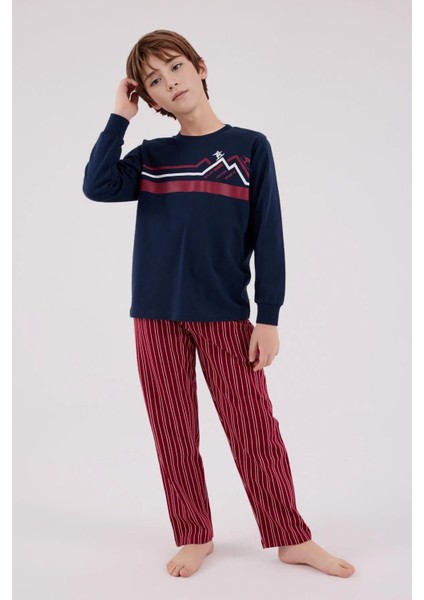 Erkek %100 Pamuk Baba & Oğul Ikili Lacivert Pijama Takımı L1.RP.364.8.002