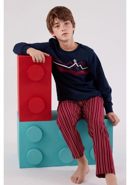 Erkek %100 Pamuk Baba & Oğul Ikili Lacivert Pijama Takımı L1.RP.364.8.002