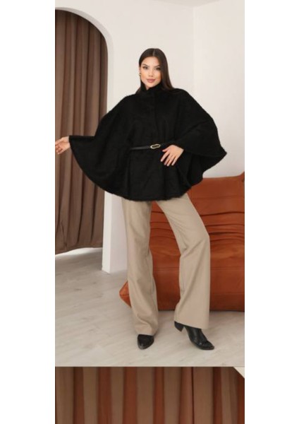 Kadın Önü Çıt Çıt Kapamalı Kemer Detaylı Panço Hırka