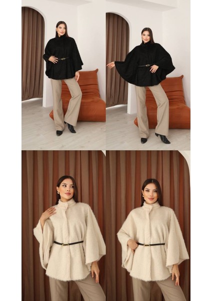 Kadın Önü Çıt Çıt Kapamalı Kemer Detaylı Panço Hırka modelleri