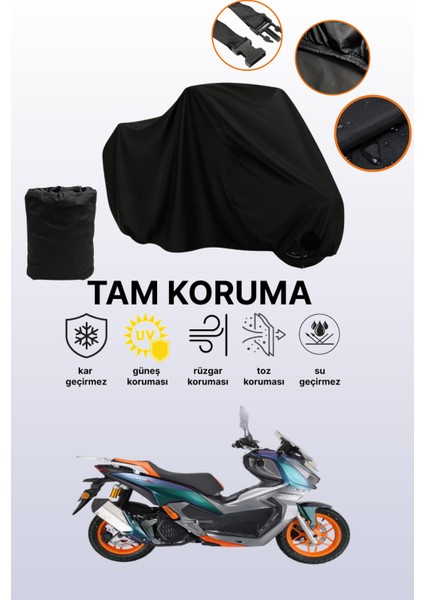 Siyah Arora Max-T Easy Uyumlu Motor Branda, Koruyucu Örtü, Motosiklet Brandası